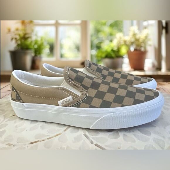 New Vans Classic Slip-On Shoes Canvas Block Checkerboard Brown (VN0A2Z41DFM) - Picture 7 of 12
